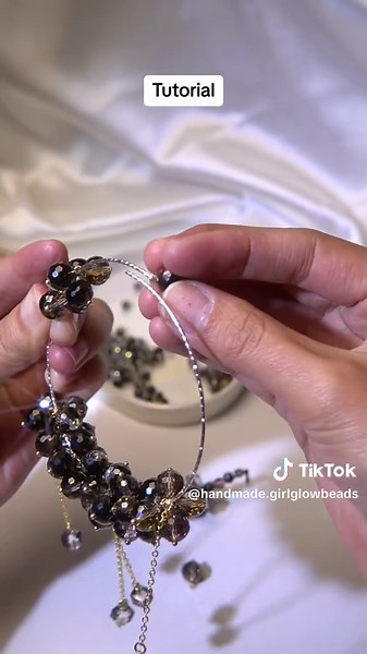 The Full Process of Making A Crystal Car Hanger Charms In Phantom Black & Cube Disco Bead #beads #diybeads #diyphonecharms #handmade #beadedtutorial #cubebeads #crystals #glassbeads #asmr #tutorial #christmas #carhanger #carcharm