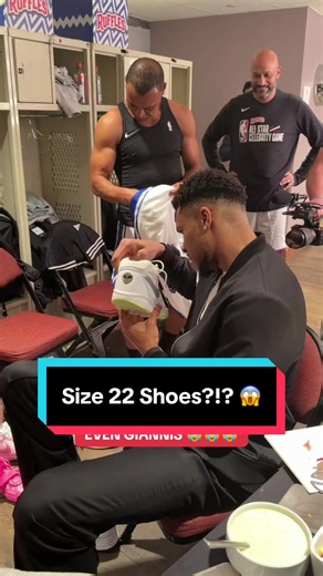 Giannis Reacts to Tacko Fall's Size 22 Shoes!