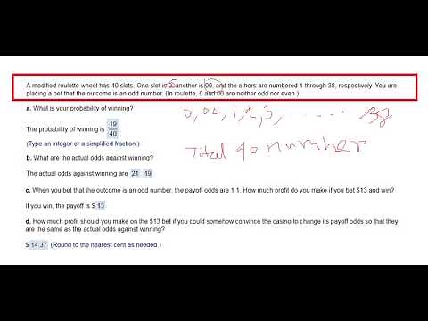 A modified roulette wheel has 40 slots. One slot is 0, another is 00, and the others are numbered 1
