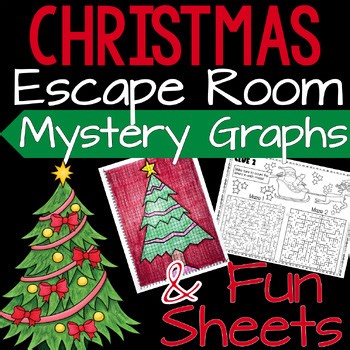 Christmas Activities Escape Room Game Math Coordinate Graphing & Worksheets