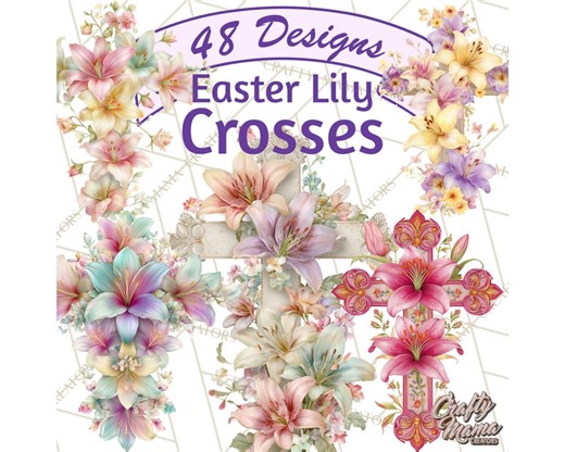 48 Png, Easter Lily Cross Clipart, Pastel and Bold Christian Crosses PNG, Spring Faith Digital Illustrations, Printable Easter Decorations - Etsy