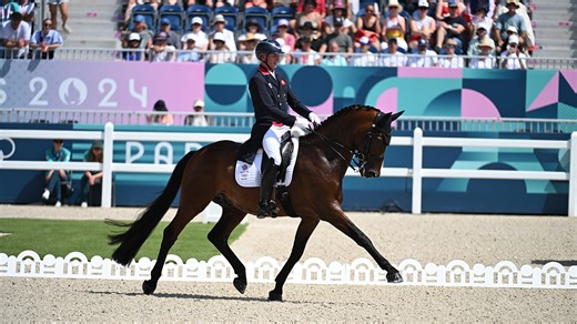 Carl Hester puts pressure to one side in the Olympic dressage grand prix