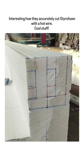 ONLY FUN on Instagram: "The post features a short video of a craftsman using a handheld hot wire tool to make precise cuts in large Styrofoam sheets, guided by pencil lines, for clean edges ideal in construction or prop-making. While the method enables accurate shaping without dust, it releases styrene fumes from melting polystyrene, which studies like the IATSE exposure assessment link to headaches, dizziness, and long-term cancer risks, underscoring the need for ventilation and masks. Posted b