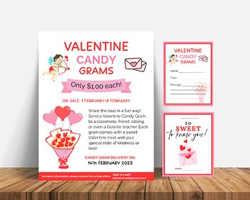 Valentines Day Candy Grams PTO PTA School Fundraiser, Editable Flyer Template