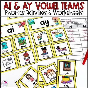 Long A AI and AY Worksheets and Phonics Centers