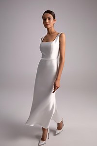 Mikado Sheath Midi Wedding Dress Mika: Minimalist Square Neck Bridal Gown - Etsy