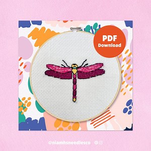 Cross Stitch Dragonfly Pattern | Digital Download PDF Instructions | Pink Insect Cross Stitch Template | Niamhsneedlesco - Etsy