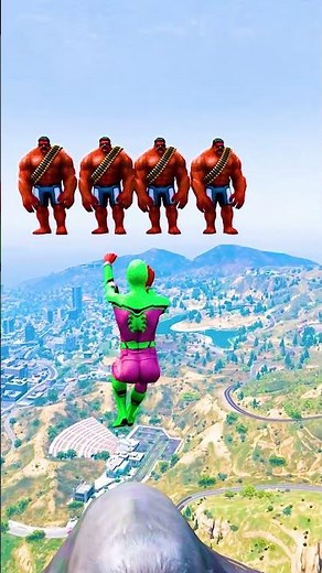 GTA 5 Epic Ragdolls | Green Spider Man vs King Kong & RED Hulk Jump Fails EP #shorts #gta #spiderman