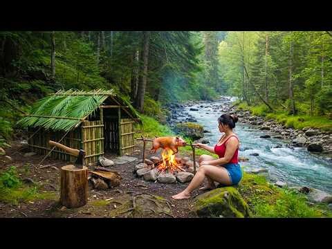 Alone Camping on a Small Island in the Stream | Bushcraft Camp Life