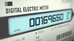 Electricity meter device calculating energy consumption in residence, utilities. Modern electricity meter device visualization