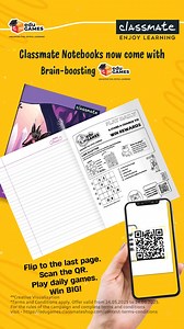 📚 Think study breaks are just about scrolling? Think again. No app needed — just flip to the last page & scan 📲 Just 2–3 minutes a day = smarter screen time ✅ 🚀 Ready to join the challenge? 1️⃣ Tap the EduGames link in our bio 2️⃣ Sign up (Psst… your first game works even without a notebook!) 3️⃣ Play. Score. Climb the leaderboard 4️⃣ Win epic rewards — Daily goodies, VR headsets, and a magical trip to Hong Kong Disneyland for the Top 3 scorers across India! 🎁🏆 🎒 Get your Classmate EduGAME