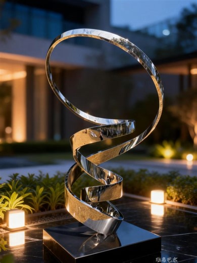 Ribbon sculpture modern stainless steel sculpture#contemporary outdoor sculpture# abstract metal art#large outdoor sculpture# architectural sculpture# public art installation#luxury garden sculpture#modern art for commercial spaces# custom metal sculpture# outdoor modern art