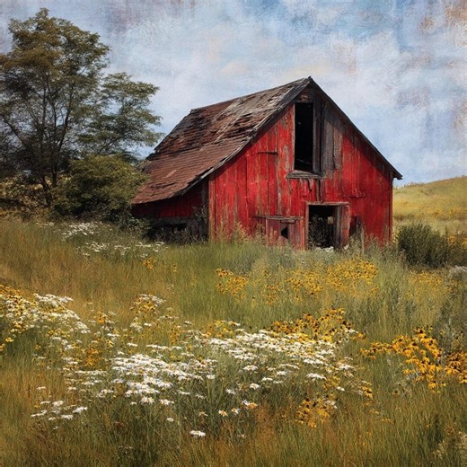 Rustic Red Barn Landscape Wall Art, Farmhouse Country Wall Decor - Etsy