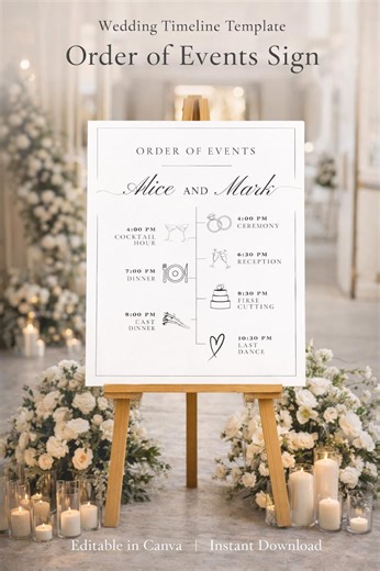Wedding Timeline Template | Order of Events Wedding Sign | Editable Canva Wedding Schedule | Minimalist Wedding Timeline Printable - Etsy