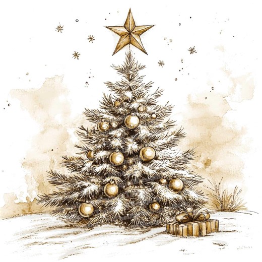 Sepia Christmas Tree Clip Art, 12x Watercolor Holiday Tree With Ornaments Clipart Set, Printable Digital Art, Scrapbooking, Instant Download - Etsy