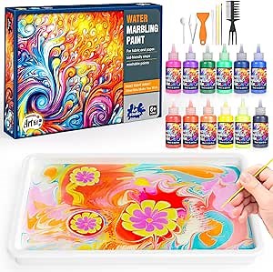 Water Marbling Paint Kit for Kids - Paint Craft Kits 12 Colors Arts and Crafts for Girls & Boys Age 6 7 8 9 10 12 Year Olds Paint Gift Birthday Christmas Thanksgiving Day Activities Toys