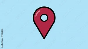 Red location pin symbol appearing on screen. Location indicator symbol. Blue background and pink screen background.