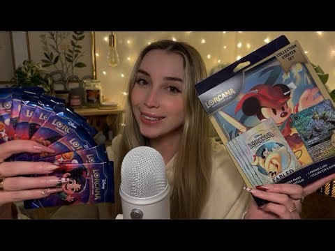 ASMR Opening Disney Lorcana Card Packs! (lots of crinkles, whispered, Fabled & Shimmering Skies)