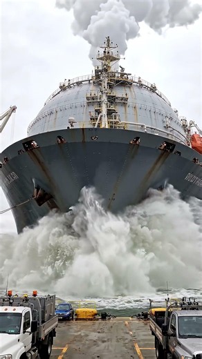 Massive LNG Carrier Maneuvering into Port 🚢
