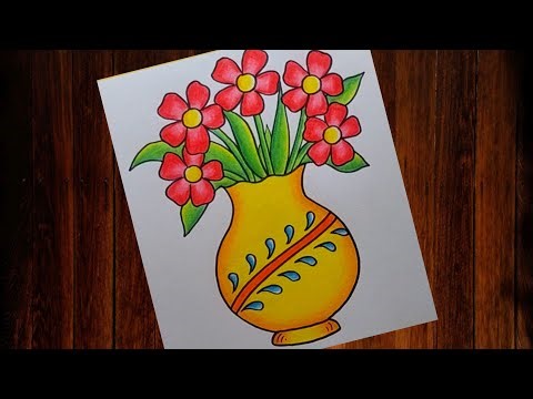 Easy and Simple Flower pot drawing| How to draw Flower pot step by step| Flower Vase drawing