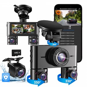HUPEJOS Dash Cam 4 Channel, 360° Car Camera with 64GB Card, Voice Control, 2K/1080P Mini Dashcam Front and Rear Inside, 8 IR Night Vision, WiFi & APP Supported, 24/7 Parking Mode, 3.16" IPS Screen