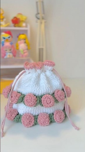 Crochet Drawstring | Cute Drawstring Bag🌹✨ #crochet #crochetbagtutorial #cutecrochetbag