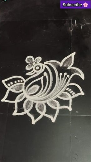 Free hand peacock rangoli design🦚 Friday kolam / #viralvideo #muggulu #trending #shorts #kolam #art