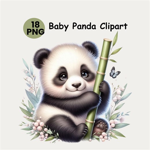 Baby Panda Clipart Watercolor, 18 PNG, Cute Panda Bear Nursery Art, Baby Shower Animal Clipart, Transparent PNG - Etsy