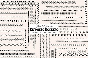 Seamless Borders Hand Drawn Text Divider | Decorative Illustrator Brushes | Floral Outline Drawing | Png Svg Eps Pdf Dxf - Etsy