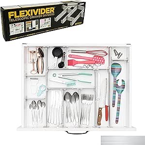 Practical Comfort Custom Drawer Organizer 9 Adjustable Aluminum Dividers, White – For Kitchen, Bathroom, Office, and More