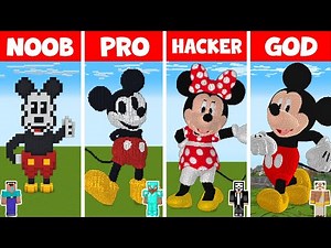 Minecraft NOOB vs PRO vs HACKER vs GOD - MICKEY MOUSE STATUE HOUSE BUILD CHALLENGE