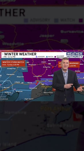 Noon weather update: Freezing rain could impact roads and power across the area. A potential winter storm is setting up across Southeast Texas, with freezing rain and icy conditions possible from Saturday night into Sunday, according to the latest forecast. Meteorologists say rain will develop Saturday before transitioning to freezing rain and sleet as temperatures fall below freezing overnight. Winter Storm Watches and Advisories are already in effect for parts of Hardin, Tyler, Jasper, Newton,