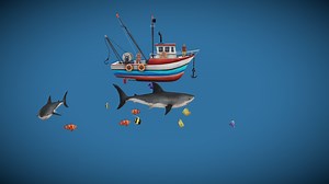 Animated Sharks Circling Fishing Boat Loop - Download Free 3D model by LasquetiSpice