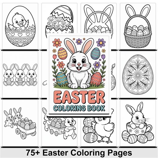 Easter Coloring Pages 75+ Printable | Kids & Adult Easter Christian Activity Book | Bunny Eggs Spring Rabbit Coloring Sheets PDF - Etsy