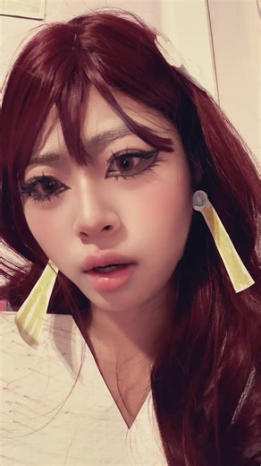 god this cosplay is so interesting. my eyebrows are bleached with foundation and my earrings and shirt are paper. wig is totally the wrong color and i had no scissors. hair clip is paper too. also my first time face taping. smack my knee I should do more cheap closet cosplays #yonaofthedawn posting in regards for the new season