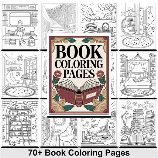 70  Cozy Book Coloring Pages for Adults | Printable Reading Nook & Library Scenes | Digital Coloring Book for Relaxation | Commercial Use - Etsy