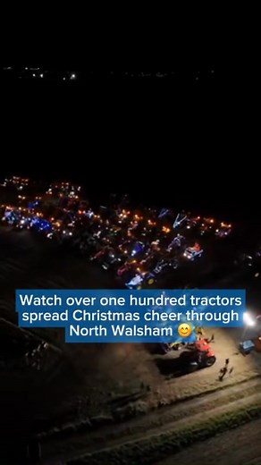 100 tractors lit up the town😍 North Walsham Young Farmers Club held their annual Christmas light tractor run for East Anglia Air Ambulance at the weekend! 🎬 L N Drone photography | EDP 24