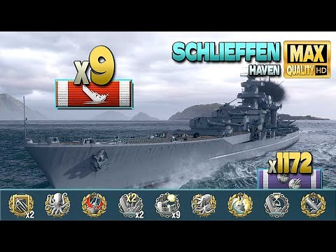 Battleship Schlieffen with friends, 9 ships destroyed - World of Warships