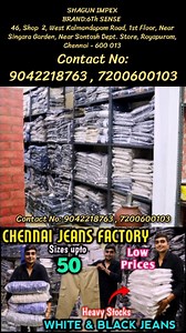 6.6K views · 1.6K reactions | Jeans Manufacturer in Chennai also does Job Work for your own jeans brand SHOP DETAILS: SHAGUN IMPEX BRAND:6Th SENSE 46, Shop 2, West Kalmandapam Road, 1st Floor, Near Singara Garden, Near Santosh Dept. Store, Royapuram, Chennai - 600 013. Number: 90422 18763 72006 00103 Insta Id: shagun.impex | Rani's Vlogs | Facebook