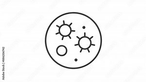 Animated petri dish icon. Microorganisms line animation. Mold spores. Microbiology study and research. Black illustration on white background. HD video with alpha channel. Motion graphic
