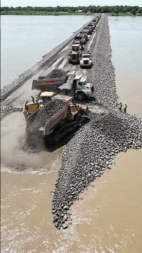 Incredible Dump Truck Convoy Building a River Rock Embankment