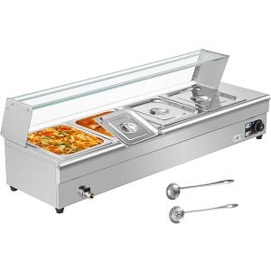 VEVOR Commercial Food Warmer, 4 x 1/2 Pans, 44 Qt Electric Bain Marie with 6" Deep Pans, Stainless Steel Steam Table with Tempered Glass Shield, 1500W Countertop Buffet Warmer with Lids & Ladles, 110V | VEVOR US
