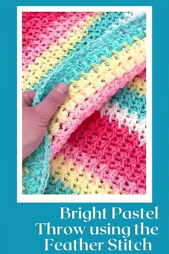 Bright Pastel Textured Crochet Blanket Pattern in 8 Sizes, Feather Stitch Striped Throw