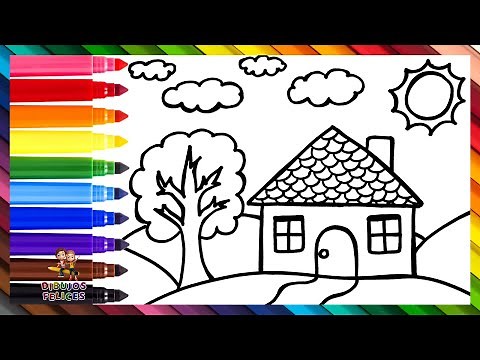 Dibuja y Colorea Un Paisaje 🏠🌳🌄🌈 Dibujos Para Niños
