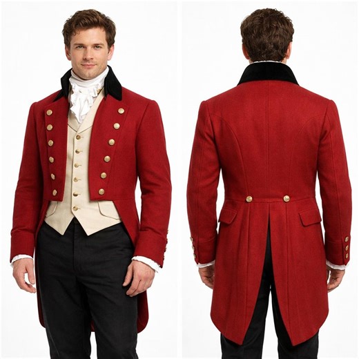 Men's Red Wool Regency Tailcoat: Vintage Victorian Steampunk Handmade Tailcoat - Etsy