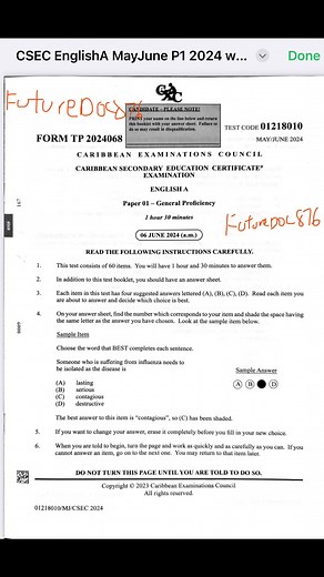 CSEC English A Paper 01 Solutions 2024