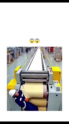 ishow Clips on Instagram: "#The post reacts to a carpet repair tutorial with shock emojis and shares a separate video depicting a factory worker dramatically slipping while loading heavy paper rolls into machinery, creating an ironic contrast between quick fixes and industrial hazards. Multiple replies identify AI generation in the video, citing unnatural left-hand movements on a worker—such as rotating unnaturally while appearing to stroke—revealing common deepfake artifacts in viral memes. Pos
