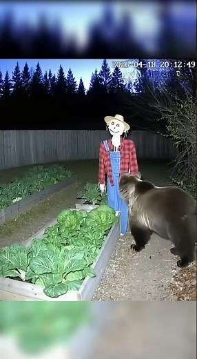 Bear Gets Terrified by a Scarecrow Looks like Human – CCTV Footage