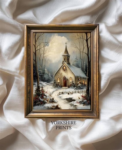 Winter Chapel Painting: Snowy Church Christmas Scene (digital Download), Xmas Church Print - Etsy