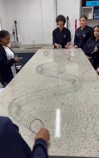 Students use a Slinky to visualize how mechanical waves move through a medium.